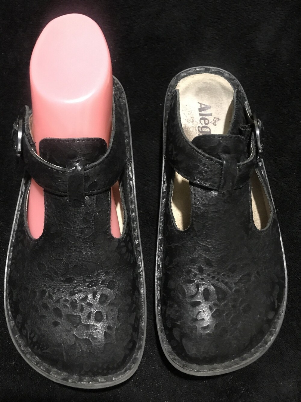 Alegria 6M PG LITE ALG-435 BLACK Slide Mule Textured Leather Upper Sz 36 SHOES
